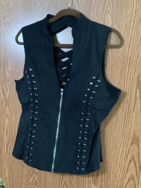 Women's Black Lace-Up Front Zip Tank Top